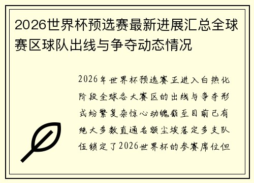 2026世界杯预选赛最新进展汇总全球赛区球队出线与争夺动态情况 2026世界杯预选赛最新进展汇总全球赛区球队出线与争夺动态情况
